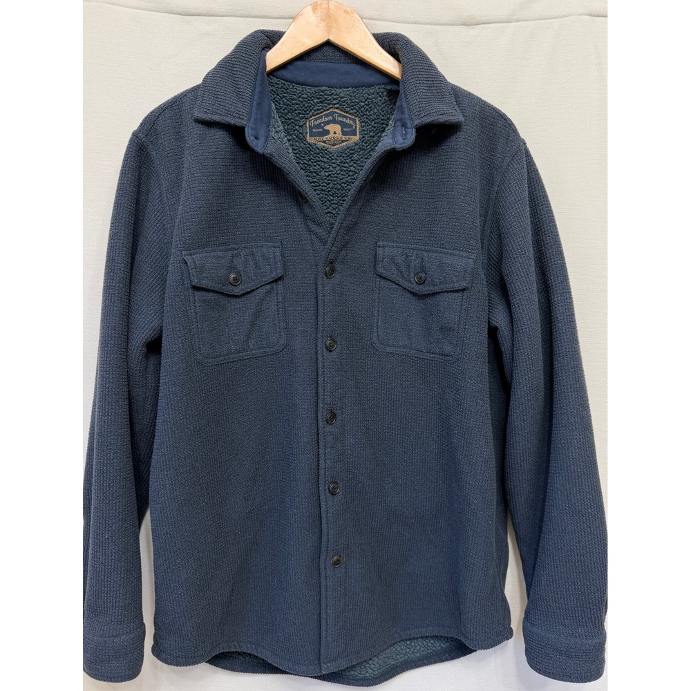 Freedom Foundry Mens Waffle Knit Sherpa Lined Shirt Jacket Blue Medium